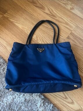 Prada Navy Blue Nylon Tote 14.5 by 10 inches by 6,SALE